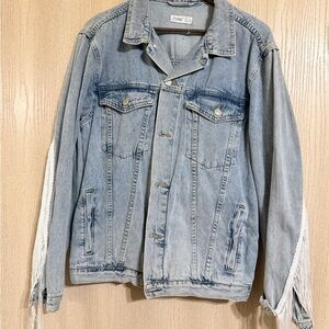 Elia Cher Fringe Denim Jacket – Boho Western Distressed Statement Jacket